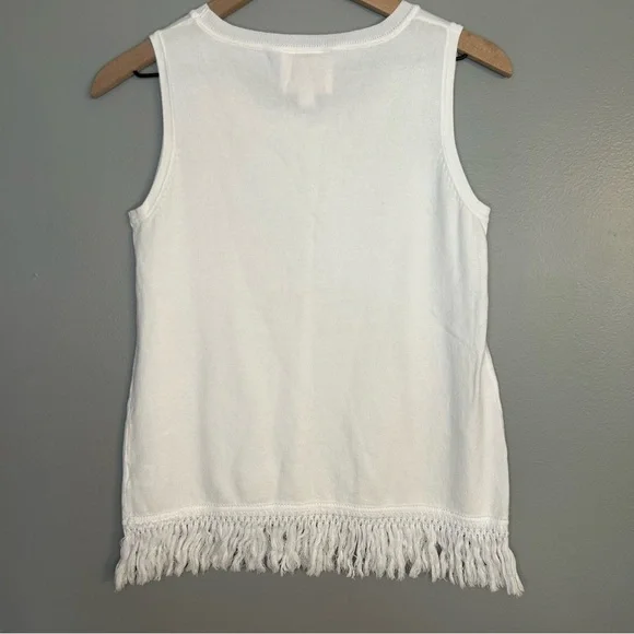 Sail To Sable White Sleeveless Sweater with Fringe Trim, Size XS - Picture 5 of 7